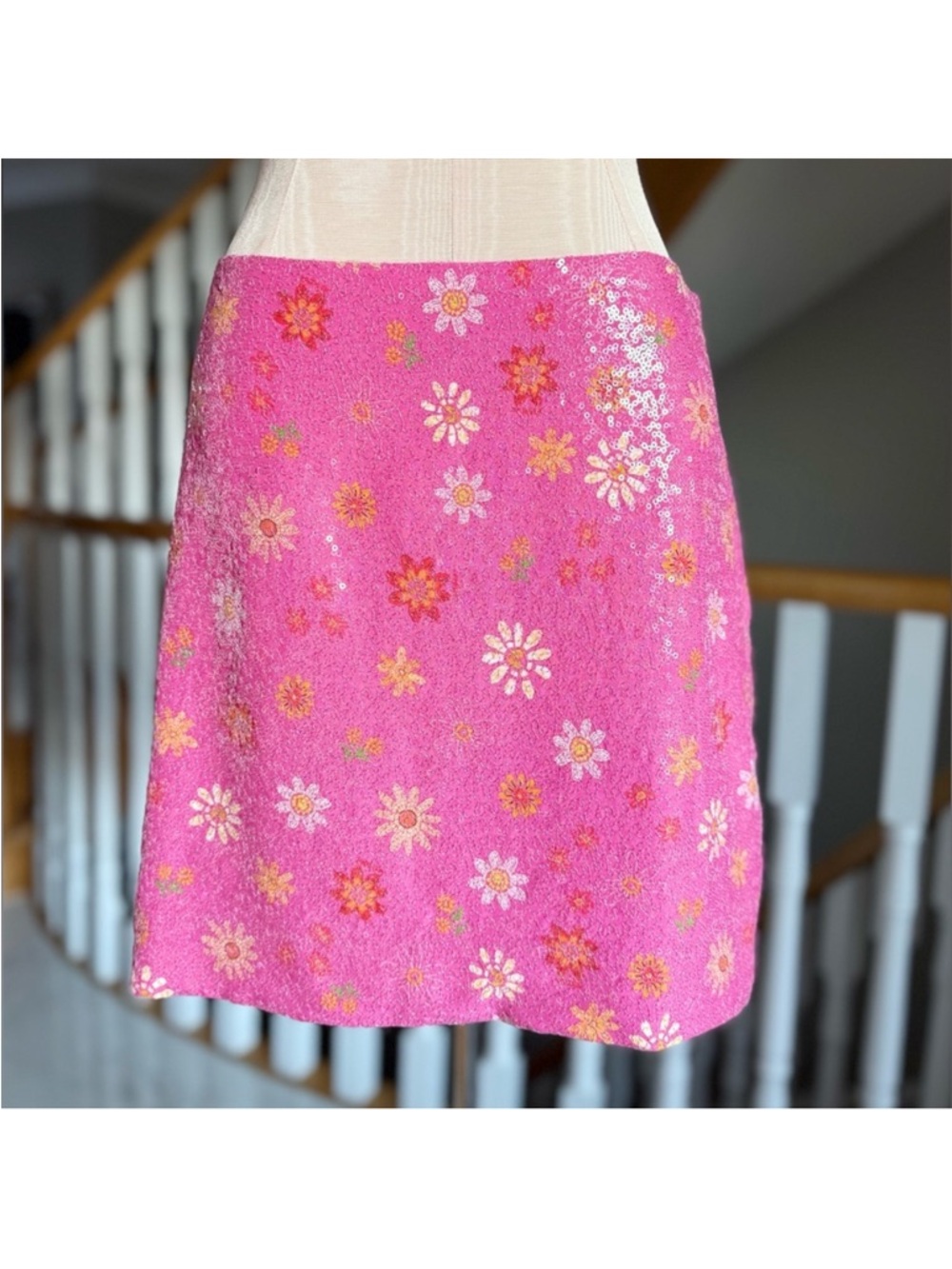 NWT FARM RIO x Anthropologie Sequin Floral Pink Skirt - S - Picture 4 of 6